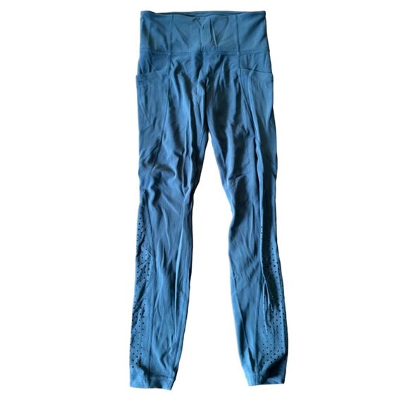 Athleta Legging Pockets Pin Hole Cutouts Athletic Tights Blue/Green sz XS - Picture 1 of 8